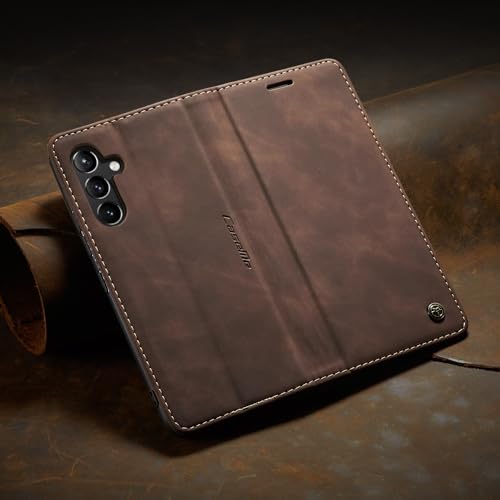 Cracedily for Samsung Galaxy A54 5G Case, Flip Wallet Leather Case with Card Holder Magnetic Closure Shockproof Kickstand Protective Phone Cases Cover for Galaxy A54 6.4 Inch,Coffee - image 3