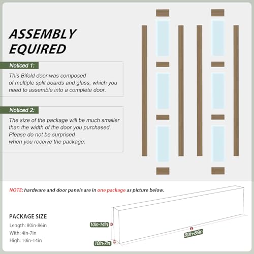 Image of FREDBECK 36X84 Bifold Barn Door Glass,3 Panel,Brown,Fit for 32 inch-34 inch Opening