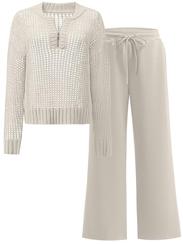 ANRABESS Womens 2 Piece Outfits 2026 Spring Crochet Knit Half Zip...