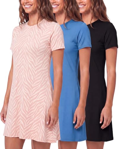 Image of Real Essentials 3 Pack: Women's Short Sleeve T Shirt Dress Swing Loose Casual Lounge Everyday Outfit (Available in Plus)
