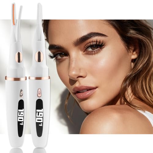 Heated Eyelash Curlers - 2 in 1 Clip- Type Electric lash Curler Best Seller 5S Heating Eyelash Curler LED Display 3 Temp Settings for Makeup Tools USB Rechargeable Natural Curling-White C1