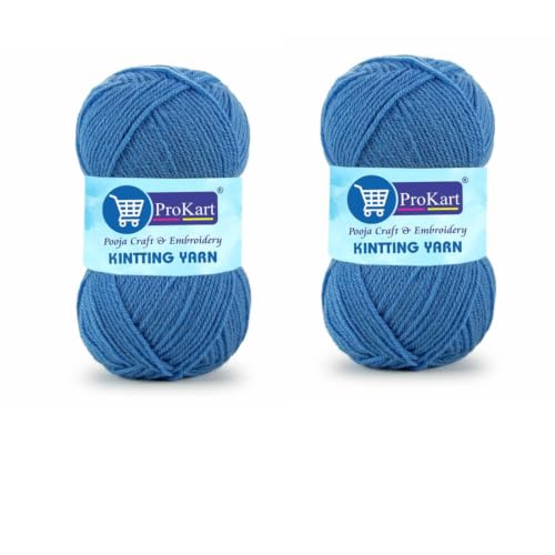 Image of ProKart Premium Woolen 4 ply Hand Knitting Wool Yarn | Scarf, Hat, Baby Clothes, Baby Sports, Purse, Gift Bags & DIY Craft Accessories Projects (1 Ball /100 Gram Each) (Blue, 100gms x 2 Pack)