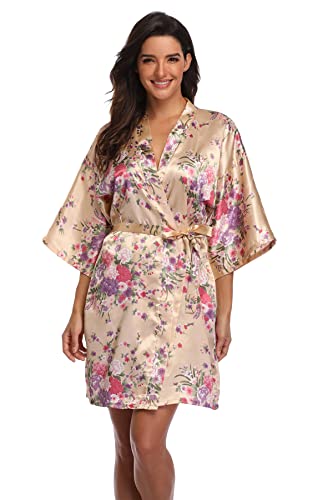 Super Shopping-Zone Women's Floral Satin Bridesmaids Robes Short Floral Silky Bride Robes Getting Ready #TOP1