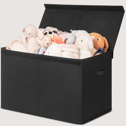 INDRESSME 25″x13″x16″ Large Toy Storage, Foldable Storage Bins with Dividers, Toy Chests for Closet, Playroom, Bedroom, Toy Box for Kids, Boys Girls (Black)