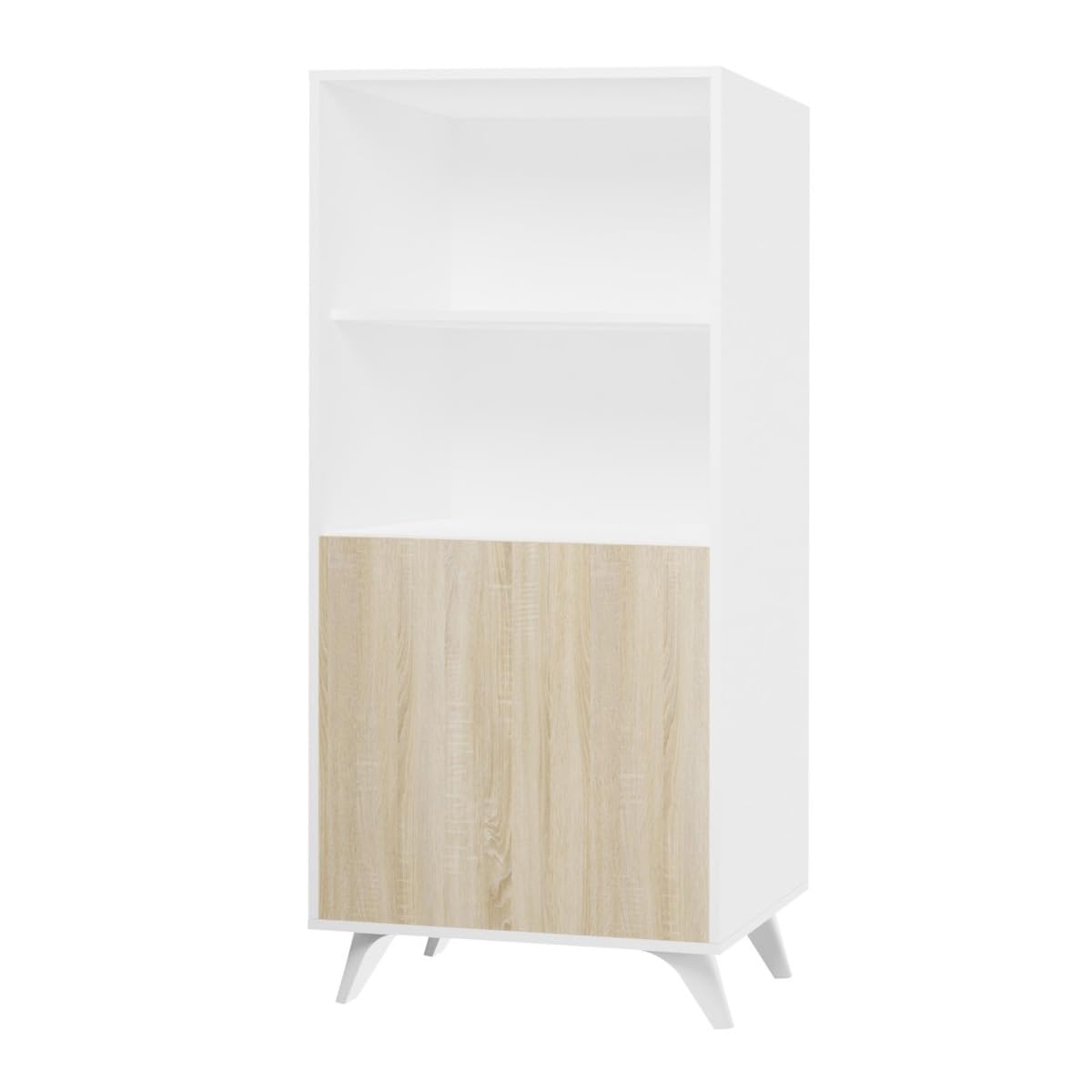 amuéblate Online - Mueble Bar para Salón o Comedor, Modelo Lotus, Práctico y Funcional, Color Blanco-Roble, Fácil de Montar, Medidas: 60 cm (Ancho) x 135 cm (Alto) x 39,6 cm (Fondo)