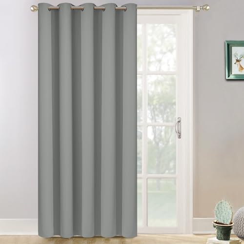 Yakamok Wide Thermal Blackout Patio Door Curtain Panel, Sliding Door Insulated Grommet Curtains, Extra Wide Curtains for Sliding Glass Door, Dove Grey, W70 x L84, 1 Panel