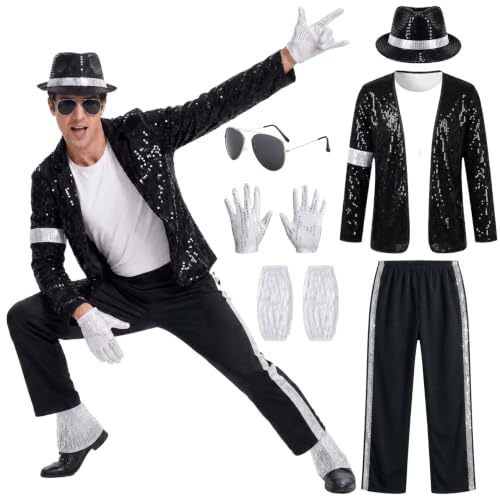 Men's 80s 90s Pop Star Costume, 7-Piece Halloween Dance Stage Outfit