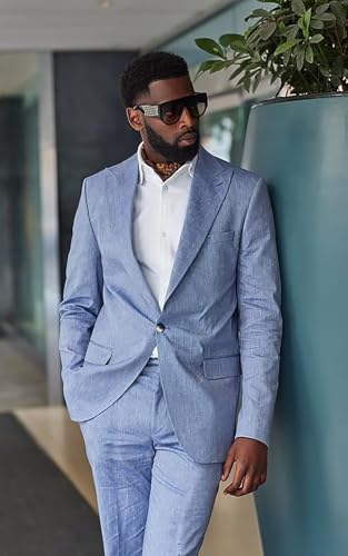 Suits for Men 2 Piece Linen Suit for Men Slim Fit Beach Wedding Set for Groom One Button Blazer Pant4