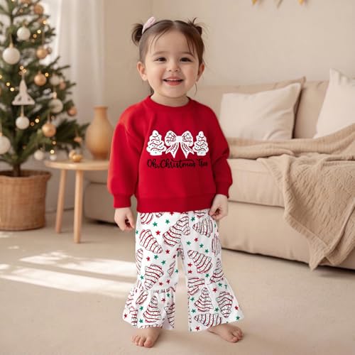 Toddler Baby Girl Christmas Outfit Pullover Sweatshirt Top Flared Pants Set Cute 2 Piece Bell Bottom Outfit3