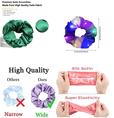 12 Pack Led Light Hair Scrunchies 6Pcs Fluorescent Satin Elastic Bands Ties Ropes 6Pcs Light-Up Fiber Optic Led Hair Barrettes Multicolor Flash Barrettes Clip Braid - Multi Light Modes, Glow In The Dark Party Favors , With Gift Pink Bag #TOP1