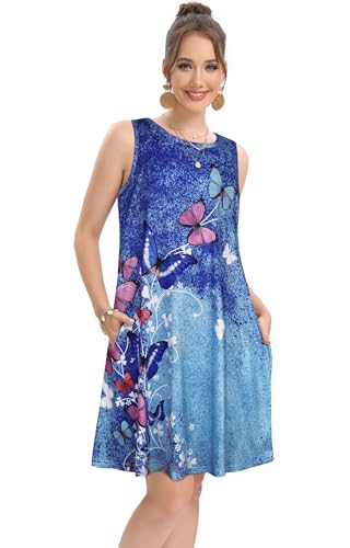 Image of elescat Women's Summer Dresses 2026 Beach Casual Sleeveless Floral Print Tank Loose Sundress with Pocket