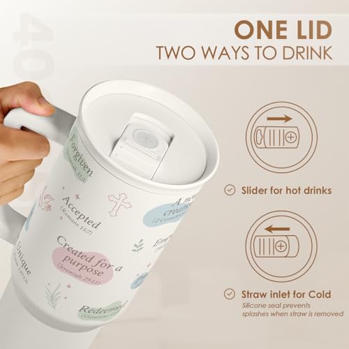 Image of SANDJEST Christian Gift for Women - Inspiration Insulated Stainless Steel Tumbler with Handle and Straw - Religious Gifts for Birthday Christmas, 40oz