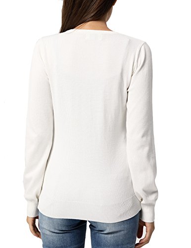 Womens Button Down Fitted Long Sleeve Fine Knit Top Cardigan Sweater (L,White) #TOP3