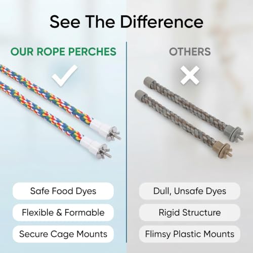 Image of HEEPDD Bird Rope Perches Comfortable Bendable Swing Perch Toy for Bird Cages Cockatiels Multicolor Cotton Rope Stainless Steel 0.7in Diameter 2 Pack