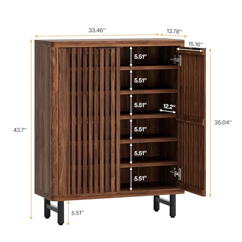 Tribesigns 6-Tier Shoe Cabinet with Shutter Doors, Large Wooden Shoe Organizer Rack with Adjustable Shelves, Modern Farmhouse Hidden Storage Furniture for Entryway, Hallway (Walnut)