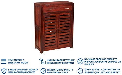 Image of Amazon Brand - Solimo Mondsee Solid Sheesham Wood Shoe Rack Cabinet with 2 Drawers (Honey Finish)