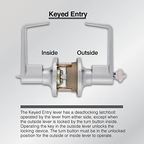 Image of BRINKS Commercial - Light Duty Keyed Door Entry Lever, Satin Chrome Finish - Meets ANSI Grade 2 Standards and is ADA Compliant
