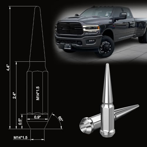 Image of 32PCS 9 /16-18 Chrome Cone /Conical Bulge Seat Wheel Spike Lug Nuts with 1 Socket Key Compatible with Dodge 2005-2011 Dakota 2004-2009 Durango 2002-2013 Ram 1500 2500 3500 2006-2009 Chrysler Aspen