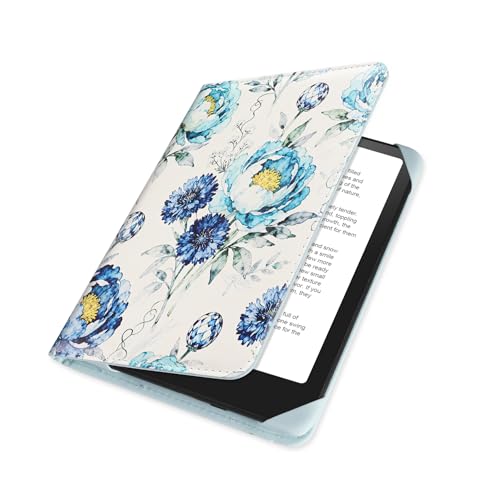 Image of HoYiXi Universal Case for 6 inch Kindle eReader Compatible with Paperwhite(2015 /2018) /Pocketbook and Tolino /Kobo Clara HD,6 inch eReader Protective Case Cover Elastic Rope,Flowers 2