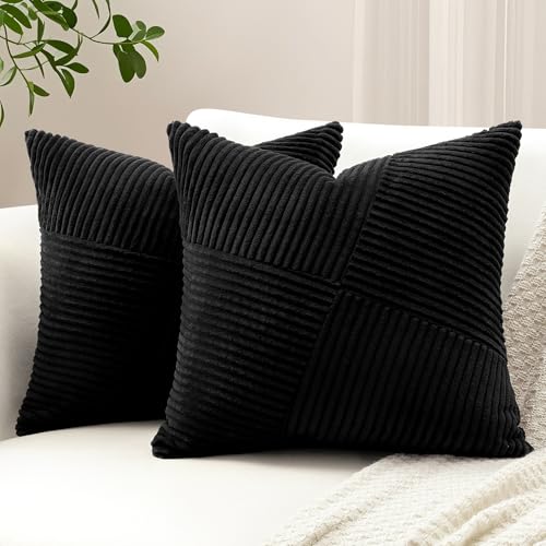 Sungeek Lot de 2 Housse de Coussin 45x45 cm en Velours Côtelé, Housse Coussins Patchwork à Rayures Pinwheel Doux Taies d'oreiller Décoratives pour Lit...