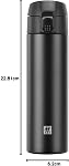 ZWILLING Thermo Flacon de boissons en acier inoxydable isolé sous vide 450ML - Bouteille d'eau réutilisable, tasse de voyage, couvercle étanche, double isolant mural, tasse pour café et thé, lave-vaisselle - Noir