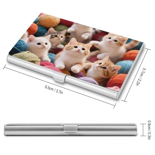 Business Card Holder Metal Slim Business Card Case Cute Kittens Professional Cards Organizer Pocket Name Cards Case Credit Holder Wallet for Men Women Buckle Style Shut2