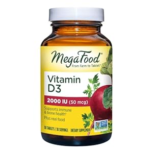 MegaFood Vitamin D3 2000 IU (50 mcg) – Immune & Bone Support Supplement with Vitamin D3 – Also Formulated with a Food & Herb Blend – Vegetarian, Gluten-Free – Made without Dairy – 30 Tabs
