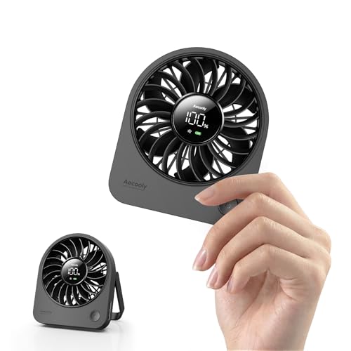 Aecooly Mini Portable USB Desk Fan Small Enough to Hold Mighty Desktop Fan USB & Battery Powered Quiet Table Fans 4 Speeds Rechargeable Personal Fans for Home Office Travel Gifts -Black