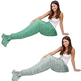Mermaid Tail Blanket for Teen Girls Grey+Green