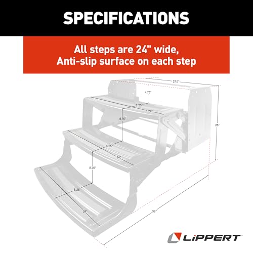 Image of Lippert 24 inch Radius Triple Manual RV Steps, 9 inch Rise for 5th Wheel RVs, Travel Trailers and Motorhomes, Anti-Slip Stepping Surface - 1774401