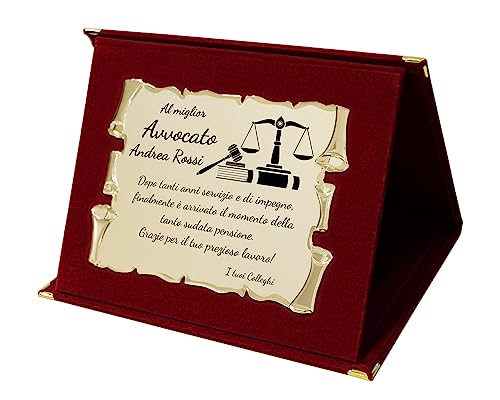 Targa Pensione In Alluminio Con Cofanetto Velluto - Regalo Elegante Con Pergamena Dorata 20x15cm