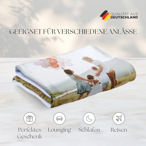 PICANOVA Decke mit Foto - Personalisierte Fotodecke 100x70cm – Gestalte mit deinem eigenen Bild & Text – Kuscheldecke Personalisiert – Fleecedecke mit Foto