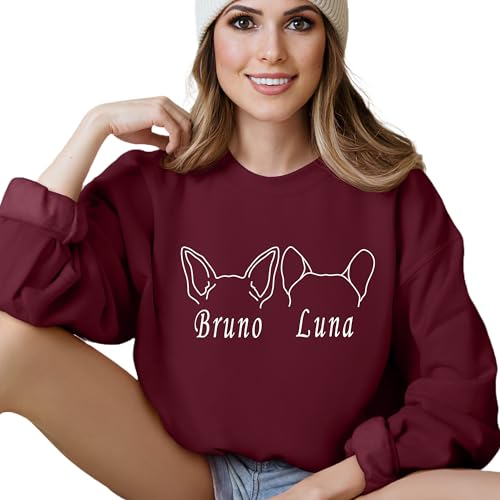 Custom Dog Mom Shirt for Women Pet Ears Sweatshirt with Name Unique Puppy Line Art Cute Dad Hoodie for DogDad Owner Lover3
