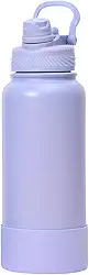 Garrafa Térmica de Água 1 Litro com Alça Garrafinha 2 em 1 com Canudo e Saída Livre em Inox e Sistema Térmico a Vácuo (Lilás)