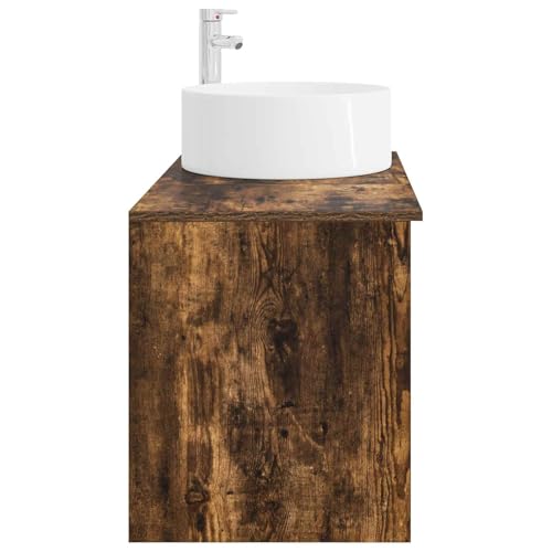 Muebles de baño de roble ahumado con tocador y armario auxiliar de 2 piezas 6