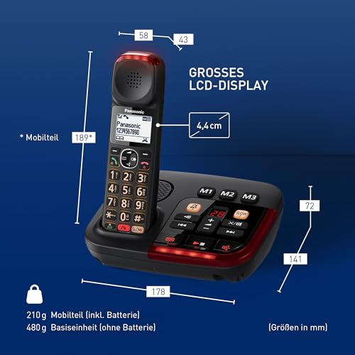 Panasonic KX-TGM420GB Digitales Schnurlostelefon, digitaler Anrufbeantworter, Basiseinheit & Einzelhörer, LCD, Slow-Talk-Modus, hörgerätekompatibel, Blockierung von Störanrufen, Deutsche Version