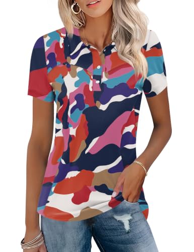 Image of TFSDOD Womens Golf Polo Shirts Collared Short Sleeve T Shirt Lightweight Moisture Wicking Polo Casual 3 Buttons Outfits