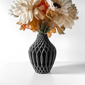 Tafunker Decorative Black Vase with Diamond Pattern, Dry flower vase, Living Room Ornaments Vase (Black, S)…