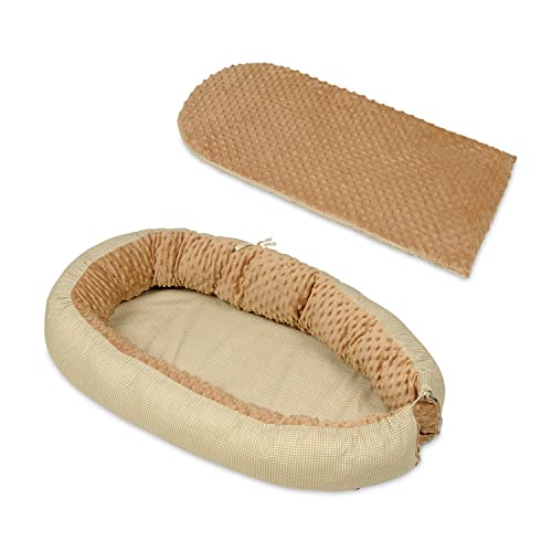 Indicato dai 0 a 8 mesi. Velinda Riduttore,Nido,Culla,culletta,bozzolo per Letto,Culla,Multifunzionale,Neonato (Motivo: quadretto Beige - Cappuccino)