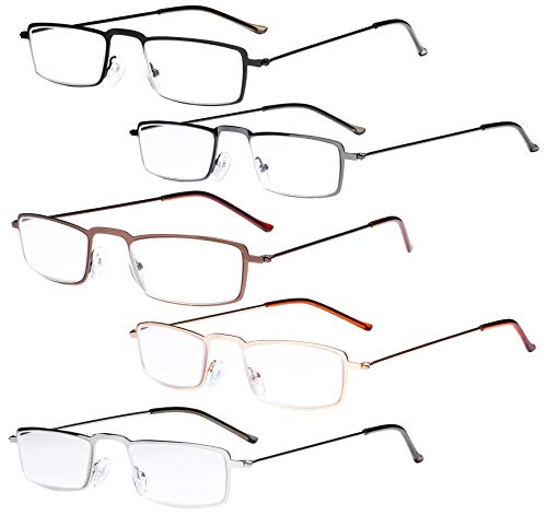 Eyekepper 5-Pack Straight Thin Stamped Metal Frame Half-Eye Style Reading Glasses Readers +1.5