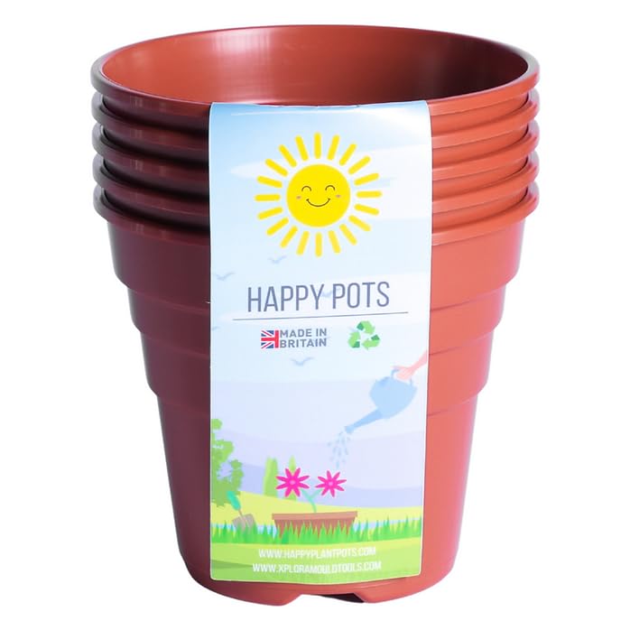 Happy Pots, 10cm Gloss Terracotta, Pack of 5 Premium Plastic Plant Pots