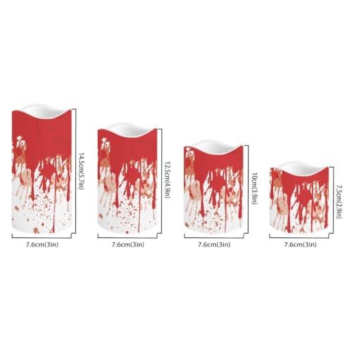 Image of Blood Splatter Flameless Candles Set of 4 with Remote Control | Halloween LED Flameless Candle Set with Timer, Battery Operated Fake Candles for Kitchen Room Home Decor