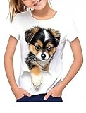 SELINK Girl's Dog Print T Shirt Animal Print T-Shirts Short Sleeve Basic Outdoor Summer Tops 10 Years White Dog