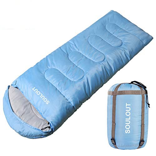 Envelope Sleeping Bag,3-4 Seasons Warm Cold Weather Lightweight, Portable, Waterproof Compression Sack Adults & Kids - Indoor & Outdoor Activities: Traveling, Camping, Backpacking, Hiking, Sky Blue