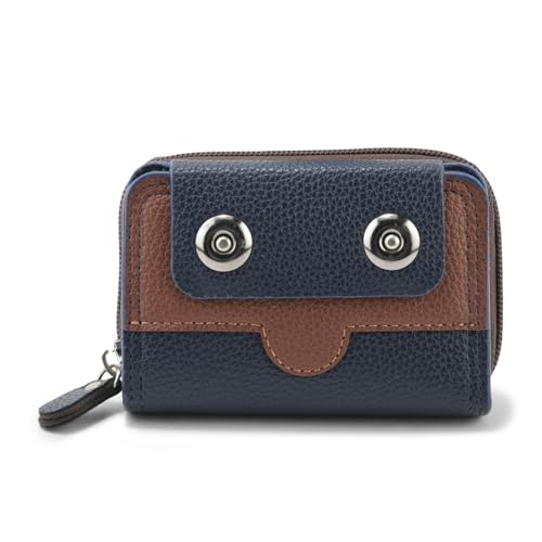 Image of 9 Slot RFID Genuine Leather Credit Debit Card Holder Wallet Money Zipper Coin Purse for Men & Women (Blue)