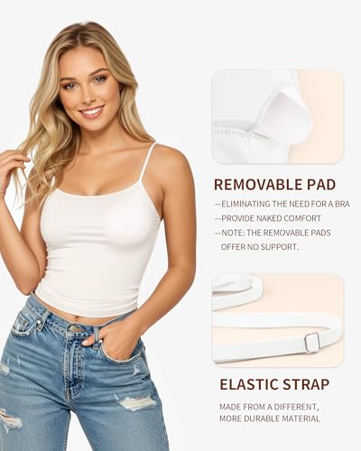 MANGOPOP Women's Tank Tops Detachable Bra Spaghetti Strap Cami Sexy Square Neck Sleeveless Basic Tee Shirts2