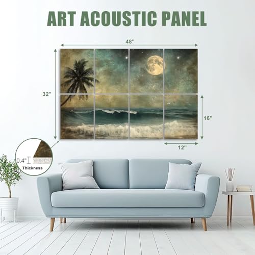 8 Pack de Paneles Acústicos Artísticos con Diseño Mar y Playa, Absorben Sonido, Autoadhesivos, para Estudios y Oficinas, 48"x32" miniatura 2