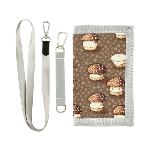 FOLIOSA Kids Wallet for Boys Girls Cartoon Mushroom Print Youth Wallet with Zipper Pocket Card Holders, Novelty Wallet 4.9×2.9 in