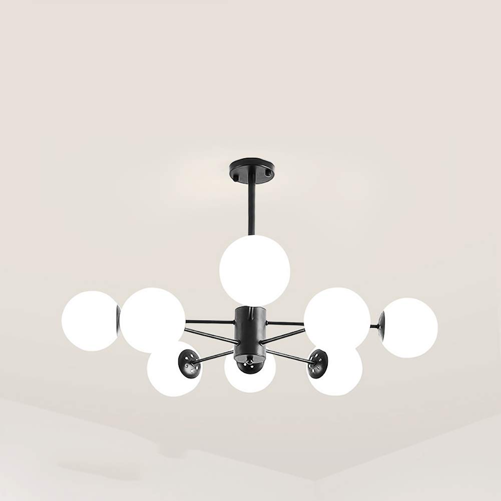 HYJAUSXB Farmhouse Branch Chandelier,Modern Handblown Glass Ceiling Light Fixture,Mid Century During Light,E27 Chandelier Lighting-Black. 8 Head