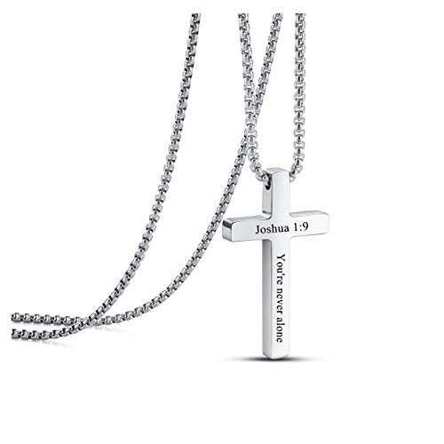 Personalized Master Cross Necklace Stainless Steel Faith Cross Pendant Necklaces for Men Women Custom Jesus Cross Necklace 24 Inches Chain Silver Black